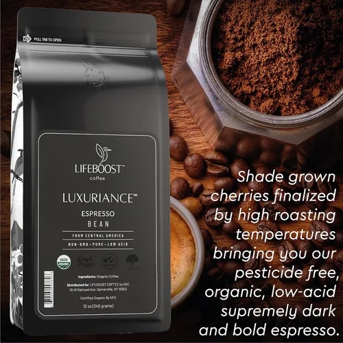 Vista 2 de Lifeboost Café expreso orgánico en grano entero, café expreso bajo en ácido, sin OMG, orgánico USDA, origen único, probado por terceros