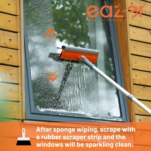 Vista 5 de Eazer Herramienta profesional de limpieza de ventanas de 46 pulgadas, escobilla giratoria 2 en 1 para kit de limpieza de ventanas, kit
