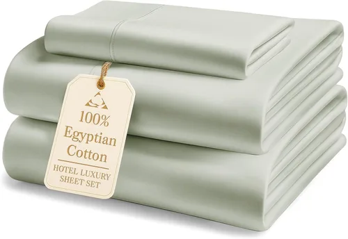 Vista 391 de LANE LINEN - Sábanas individual 100% algodón egipcio suave, cómodo y grueso de calidad de hotel, costuras reforzadas totalmente elásticas, sin