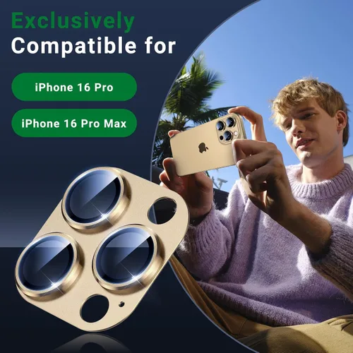 Vista 3 de BAZO Protector de lente de cámara para iPhone 16 Pro Max/iPhone 16 Pro - Vidrio templado, [protección contra caídas], cubierta de cámara 9H, anillo