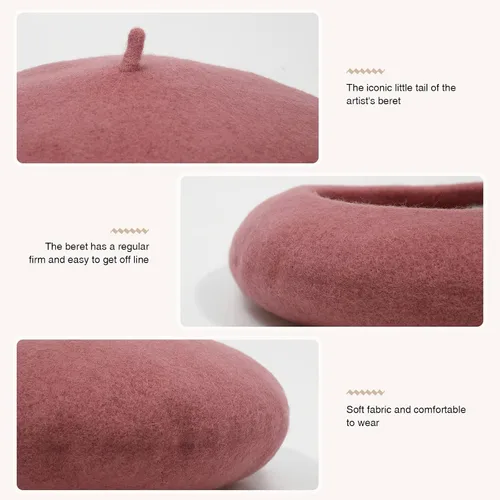 Vista 24 de Boina de lana francesa para mujer, gorra de invierno clásica de color sólido