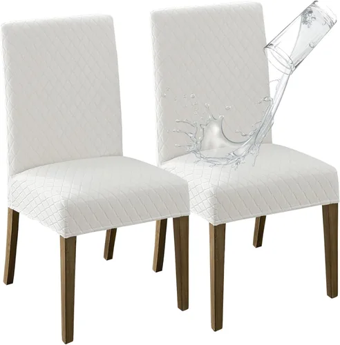 Vista 49 de MOSAYT Juego de 2 fundas para sillas de comedor 100% impermeables, súper ajuste elástico jacquard Parson, fundas extraíbles y lavables para sillas
