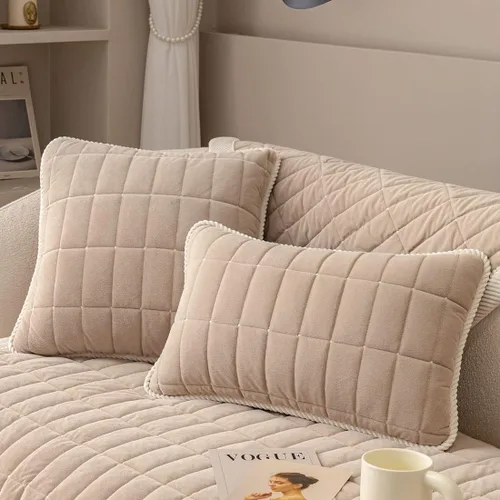 Vista 11 de vctops Funda de sofá acolchada de terciopelo con diseño de cuadros supersuave y antideslizante para sofá seccional, funda de sofá de estilo granja