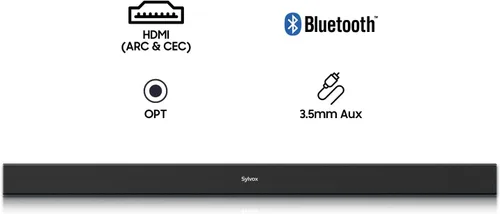 Vista 3 de SYLVOX Barra de sonido para exteriores, IP65 impermeable de 60 vatios con HDMI, óptica, AUX, conexión USB y Bluetooth, 38 pulgadas, montable