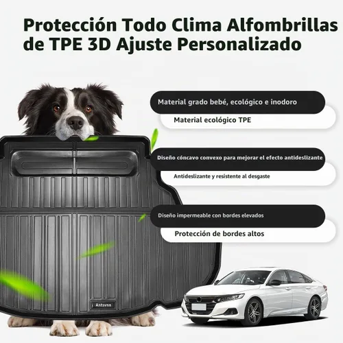Vista 4 de Alfombrillas de piso de 2 filas y revestimiento de carga compatibles con Camry 2012-2017, alfombrillas de goma para todo tipo de clima, negras