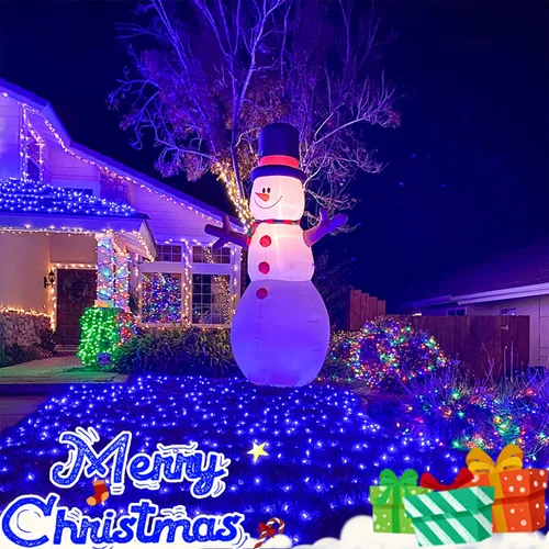 Vista 7 de JMEXSUSS 200 luces LED azules de red de Navidad, 9.8 pies x 6.6 pies, luces de arbusto de Navidad conectables con control remoto, 8 modos, luz