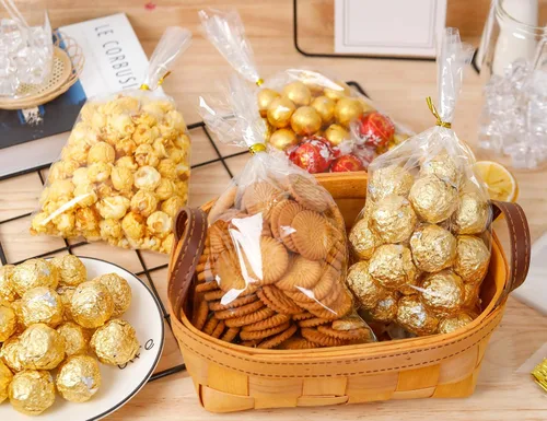 Vista 5 de Bolsa de celofán, 100 bolsas de golosinas de 6 x 10 pulgadas con lazos, bolsas de plástico transparente para embalaje, regalo, galletas, dulces