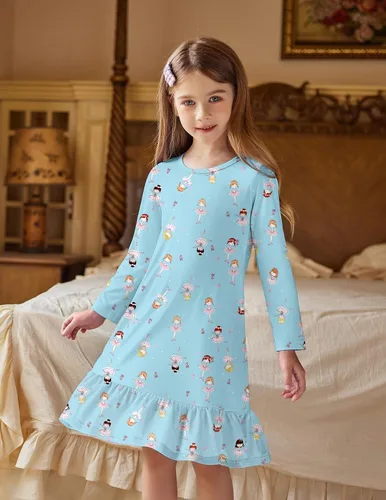 Vista 3 de Arshiner Ropa de dormir para niña de manga larga lindo camisón camisón pijama vestido