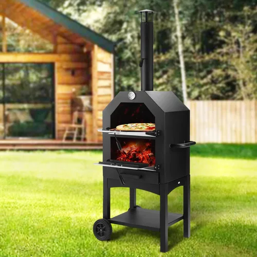 Vista 7 de Dawmilon Horno de pizza de leña para exteriores para el patio trasero y camping - Horno de pizza portátil para patio con piedra para hornear, pala
