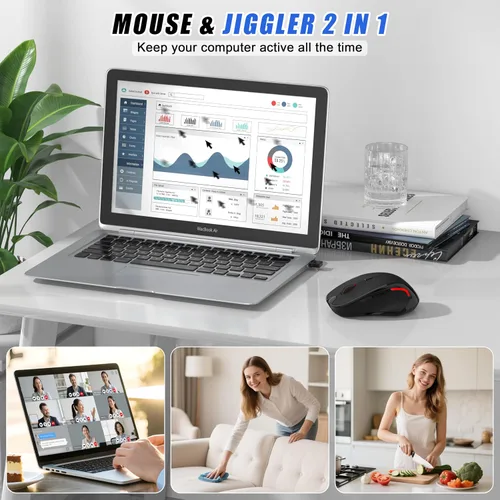 Vista 7 de Mouse inalámbrico Bluetooth para Mac Pro MacBook Air, mouse recargable con mouse Jiggler, interruptor de 3 modos Bluetooth 5.2/3.0 y receptor Negro