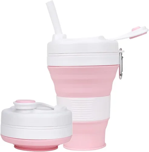 Vista 11 de Taza de Café de Silicona con Pajita y Tapa, Tazas Plegables para Viajar, 20oz, Taza de Agua Plegable Ligera para Picnic, Senderismo, Camping, Negro