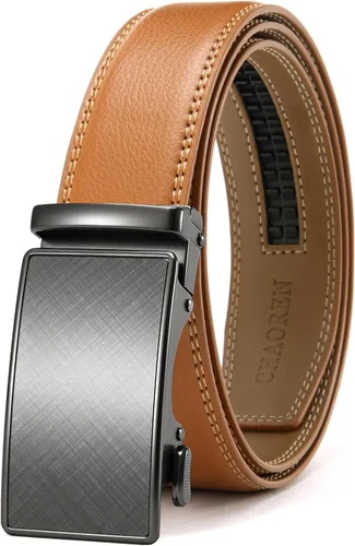Vista 9 de CHAOREN - Cinturón para hombre - Cinturón de trinquete de cuero de 1 3/8 pulgadas para pantalones de vestir - Cinturón micro ajustable que se adapta