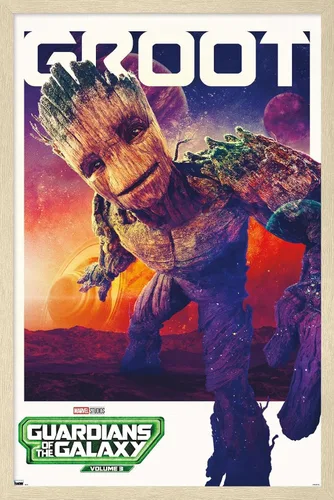 Vista 7 de Trends International Marvel Guardianes de la Galaxia Vol. 3 - Póster de pared Groot One Sheet 22.4L x 14.7W, versión enmarcada de madera de granero