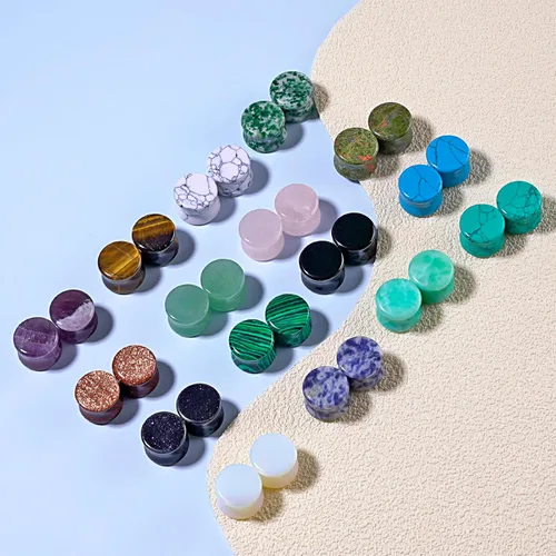 Vista 13 de Qmcandy - Juego de 6 pares / 16 pares de dilatadores para las orejas, de piedra mixta, expansores, conjunto de perforación corporal calibre 8G a 3/4
