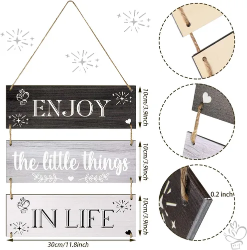 Vista 2 de Jetec Enjoy The Little Things in Life - Letrero de madera colgante para la familia, tablero decorativo de madera rústica para decoración de pared