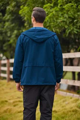 Vista 3 de COOFANDY Chaqueta impermeable plegable para hombre impermeable con capucha ligera clásica para ciclismo