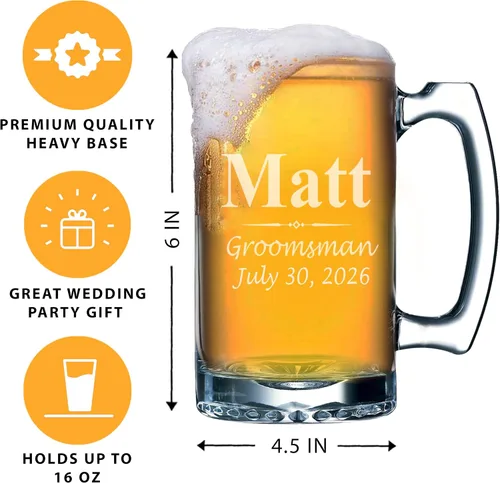 Vista 3 de My Personal Memories Juego de 4, juego de 8 y más tazas de cerveza grabadas personalizadas de padrinos de boda de 16 onzas, regalos personalizados