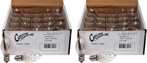 Vista 8 de Creative Hobbies Paquete de 25 bombillas nocturnas de 4 W, incandescentes C7, transparentes, combustión constante, 4 vatios, base de candelabro E12