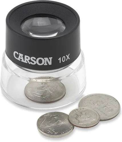 Vista 5 de Carson LumiLoupe 10X Power Stand Lupa (LL-10), negro/transparente Loupe Magnifier for Precision Work, Crafts, & Hobbies - for fine details, coins