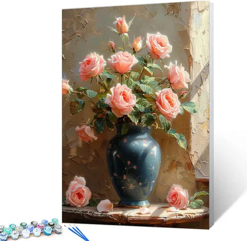 Vista 8 de Tucocoo Pintura de girasoles para ventana por números para adultos, kits de pintura al óleo digital sobre lienzo con pinceles y pigmento acrílico