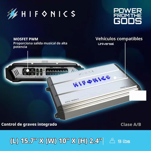 Vista 4 de Hifonics Zeus ZXX - Amplificador de audio monobloque de coche de 1000 vatios máximo clase D con perilla de graves y control remoto, crossovers
