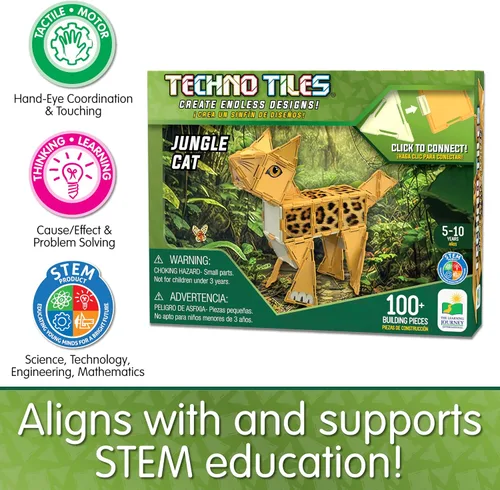 Vista 4 de The Learning Journey Techno Tiles - Jungle Cat Proyecto de construcción con más de 100 piezas de construcción Proyectos STEM para niños de 5 a
