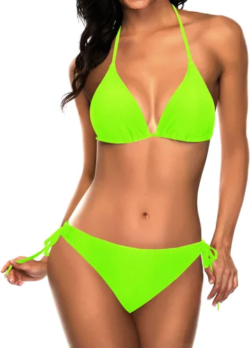 Vista 20 de Tempt Me - Conjunto de bikini triangular para mujer, traje de baño sexy de dos piezas, traje de baño con cintas laterales Azul verde