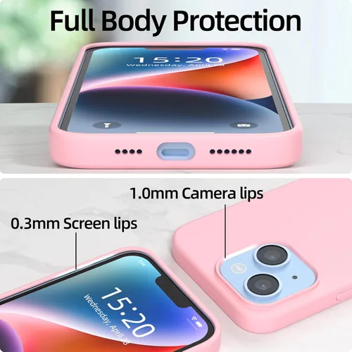 Vista 3 de Funda para iPhone 14, funda de silicona líquida, forro de microfibra suave antiarañazos, protección de cuerpo completo de grado militar, funda