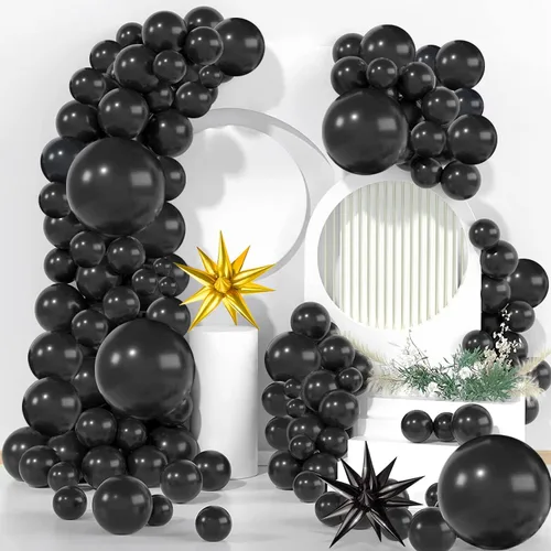 Vista 2 de Kit de arco de guirnalda de globos negros de 130 piezas, diferentes tamaños de 18, 12, 10 y 5 pulgadas, kit de globos de látex para fiesta
