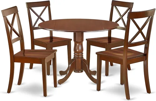 Vista 12 de East West Furniture DLBO3-BLK-W - Juego de mesa de comedor de 3 piezas para espacios pequeños que contiene una mesa de comedor redonda con gotas y 2
