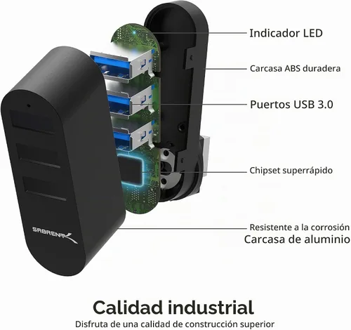 Vista 6 de SABRENT Mini USB 3.0 Hub de aluminio de 3 puertos, giratorio (HB-R3MB)