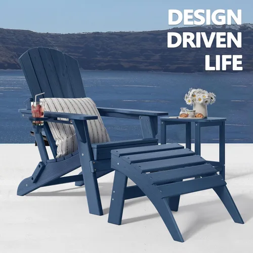 Vista 5 de Folding Adirondack Chair Set of 2 with Cup Holder & Ottoman, HDPE All Weather Resistant Plastic Outdoor Patio Chairs, Heavy Duty Fire Pit Seating