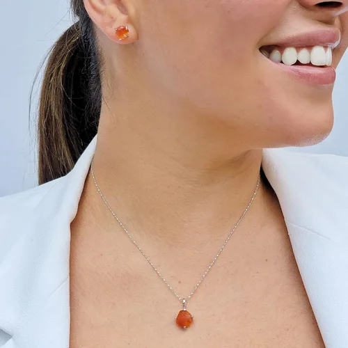 Vista 136 de Juego de joyas de piedras preciosas crudas reales con plata de ley 925 chapada en oro real, collar y aretes de piedra natal, regalo para ella por