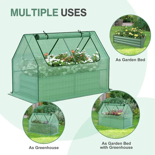 Vista 6 de Aoodor Kit de invernadero elevado de 4 pies x 2 pies x 1 pie con cama metálica elevada con 2 puertas enrollables con cremallera, para verduras