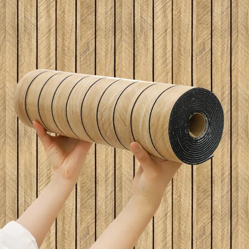 Vista 15 de Chejiaye Panel de pared 3D de listones de grano de madera, 15.75 x 118 pulgadas, adhesivo de pared autoadhesivo insonorizado, resistente a