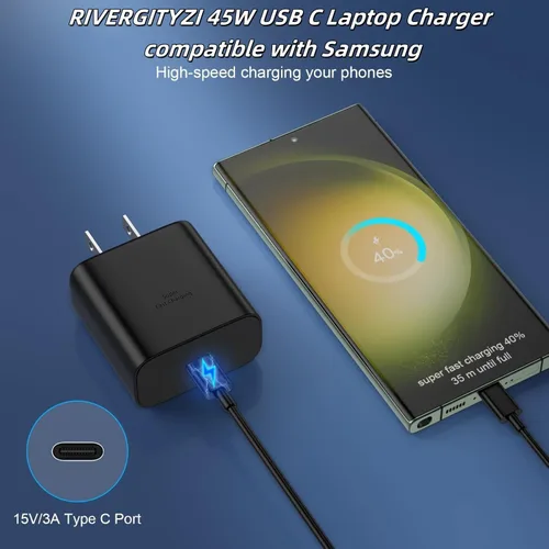 Vista 3 de Cargador rápido USB C de 45 W compatible con cargador Samsung con cable de carga tipo C de 6 pies compatible con Samsung Galaxy S25