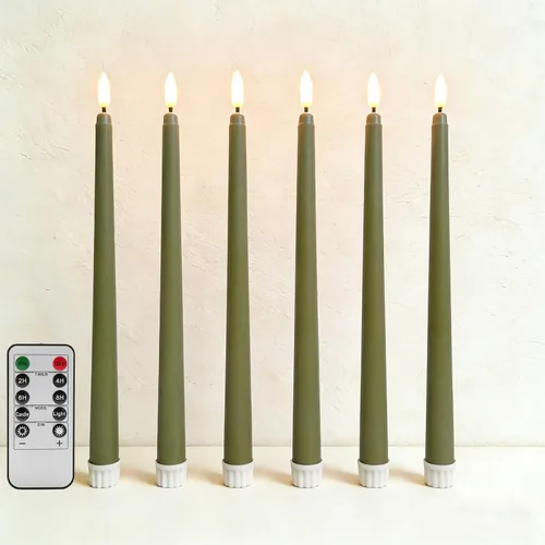 Vista 25 de Velas cónicas sin llama negras con control remoto, velas LED parpadeantes que funcionan con pilas, juego de 6