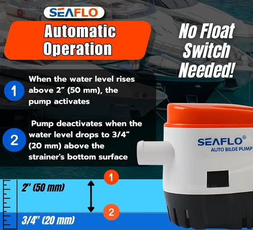 Vista 6 de SEAFLO Bomba de sentina automática serie 06 – 12 V CC, 750 GPH, interruptor de flotador integrado, totalmente sumergible, construcción duradera