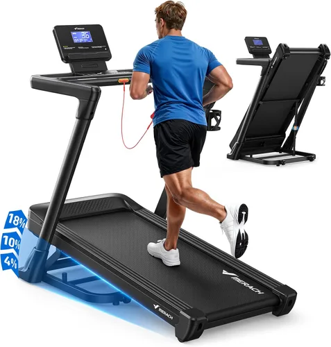 Vista 11 de MERACH Cinta de correr con inclinación automática del 15/18%, cinta de correr de 55"/47"x18"/19" de ancho, 0.5-8.7MPH/10MPH 3.5HP Cinta de correr