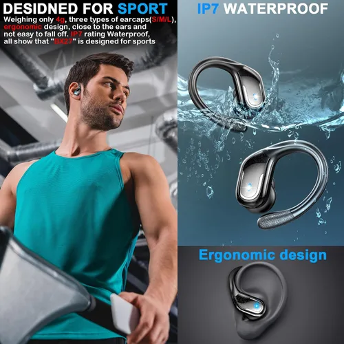 Vista 4 de Auricular Inalámbrico, Auriculares Bluetooth 5.4 de 75Hrs IP7 Impermeables para Deporte, Auriculares Inalámbricos para Correr con ENC Cancelación