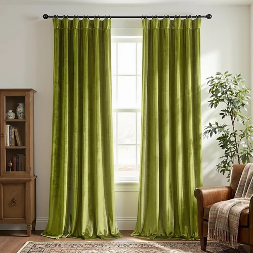 Vista 11 de Cortinas opacas plisadas de terciopelo rojo con ganchos, cortinas de Navidad para sala de estar, cortinas Rojas de Navidad para sala, cortinas