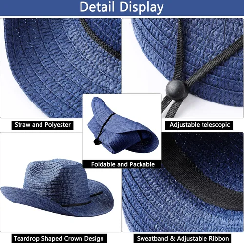 Vista 6 de SATINIOR - Juego de 12 sombreros de vaquero de paja y bandanas para fiesta, sombrero de vaquero para fiesta, disfraz y bandana, accesorios