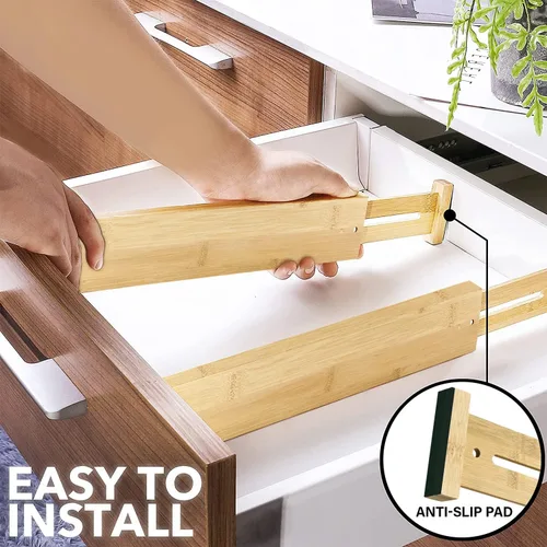 Vista 9 de Separadores de cajones de bambú ajustables para ropa, utensilios de cocina, escritorios de oficina, accesorios de baño, calcetines y ropa