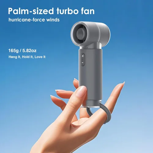 Vista 5 de Miniventilador portátil de mano, diseño de bolsillo pequeño personal, potente motor Trubo de 19500 RPM, tiempo de enfriamiento máximo de 10 horas