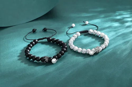 Vista 4 de QINJIEJIE Pulseras geniales para parejas, obsidiana mate y turquesa blanca, pulseras para parejas, pulseras a juego con piedra esmerilada