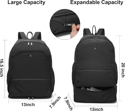 Vista 4 de seyfocnia Mochila de gimnasio, pequeña bolsa de gimnasio con compartimento para zapatos, mochila de viaje ligera y expandible para entrenamiento
