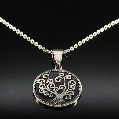 Vista 4 de 2024 Tree of Life Stainless Steel Necklaces for Women Silver Color Necklaces Pendants Jewellery Bisuteria