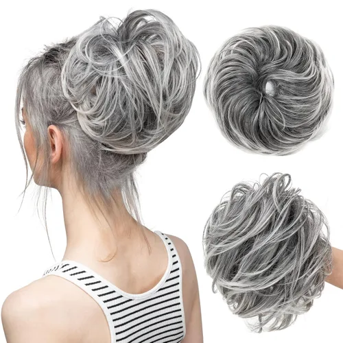 Vista 17 de Extensiones de cabello rizado con cola de caballo, cabello sintético con coleta recta, coleteros para mujer, rubio ceniza/rubio playa