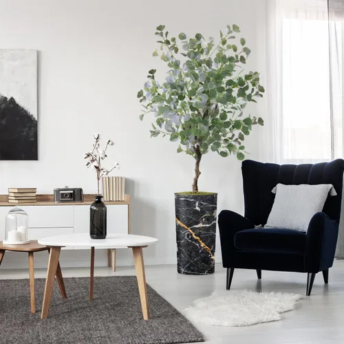 Vista 10 de Árbol artificial en macetero con efecto de granito moderno, palmera tropical areca artificial de seda para decoración del hogar en interiores