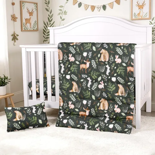 Vista 3 de JISEN Juego de cama de cuna de 3 piezas para bebés, niños y niñas, color Oso